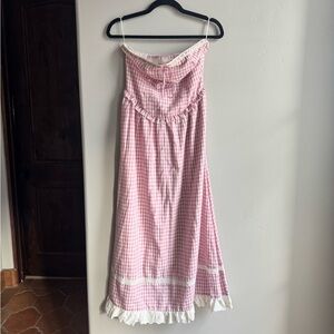 Bailey Rose Pink Gingham Lace Trim Midi Dress Coquette Cottagecore M